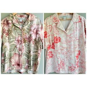 PINEAPPLE MOON 2 Shirt Bundle XL Silk Button Front Short Sleeve Floral Shirts